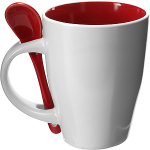 BRUNIT Kávový hrnček, 0,3 l, keramický, červený s lyžičkou