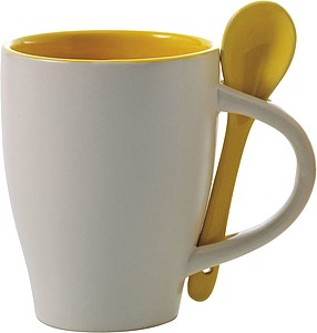 BRUNIT Kávový hrnček, 0,3 l, keramický, žltý s lyžičkou