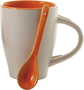 BRUNIT Kávový hrnek, 0,3 l, keramický, červený se lžičkou