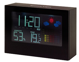 Budič s meteostanicou a LCD displejom, plast, čierna