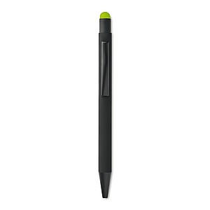 Černá hliníková propiska, vylaserované logo je stejné barvy jako stylus, modrá n., světle zelená
