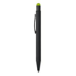 Černá hliníková propiska, vylaserované logo je stejné barvy jako stylus, modrá n., světle zelená
