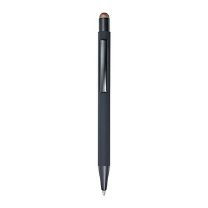 Čierne guľôčkové pero s ružovým stylusom a rovnako farebným logom po laserovaní, rose gold