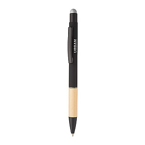 Čierne KP s bambusovým úchopom, modrou náplňou, strieborný stylus