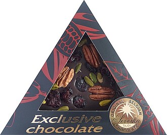 ČOKOTRIANGL - horká čokoláda s pekanovými orechmi, pistáciami a brusnicou 55g