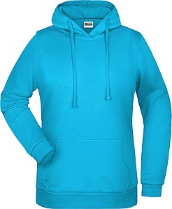 Dámská mikina s kapucí James Nicholson sweat hoodie women, tyrkysová, vel. XL