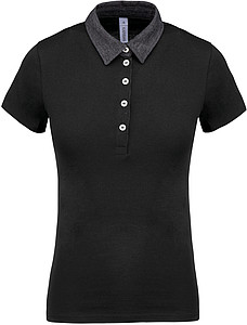 Dámské polotriko KARIBAN TWO-TONE JERSEY POLO SHIRT, černá/tm.šedá, L