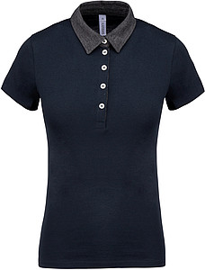 Dámské polotriko KARIBAN TWO-TONE JERSEY POLO SHIRT, námořní modrá/tm.šedá, XS
