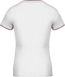 Dámské tričko LADIES PIQUÉ KNIT V-NECK, bílá/námořní modrá/červená, velikost L