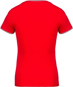 Dámské tričko LADIES PIQUÉ KNIT V-NECK, červená/námořní modrá/bílá, velikost L