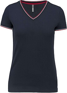 Dámské tričko LADIES PIQUÉ KNIT V-NECK, námořní modrá/červená/bílá, velikost L