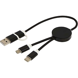 Datový synchronizační a rychlonabíjecí 27W kabel 5 v 1 z recyklovaného hliníku a plastu o délce 30 cm, černá