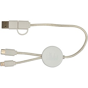 Datový synchronizační a rychlonabíjecí 27W kabel 5 v 1 z recyklovaného plastu o délce 30 cm s bambusovými detaily, bílá