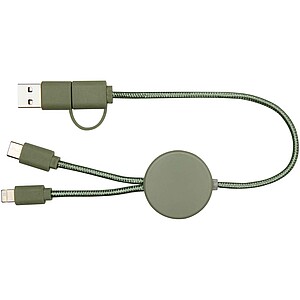 Datový synchronizační a rychlonabíjecí 27W kabel 5 v 1 z recyklovaného plastu o délce 30 cm, zelená