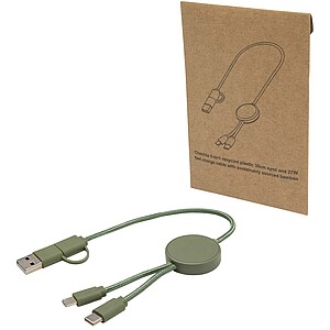 Dátový synchronizačný a rýchlonabíjací 27W kábel 5 v 1 z recyklovaného plastu dĺžky 30 cm, zelený