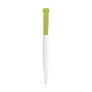 DELIONO Plastové guľôčkové pero STILOLINEA s modrou náplňou, biele telo a svetlozelená klip