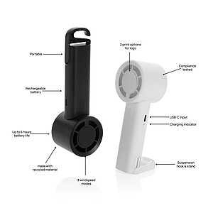 Dobíjecí větráček z recyklovaného plastu, černá