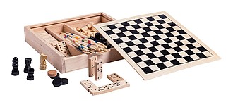Drevená sada hier - šachy, domino, mikádo a dáma