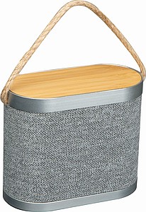 DURUOL Kovový bluetooth reproduktor s bambusovou powerbankou, sivá