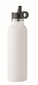 Dvojstenná fľaša na pitie 700ml, s integrovanou slamkou, biela