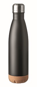 Dvojstenná fľaša s korkovým dnom, objem 500 ml, čierna