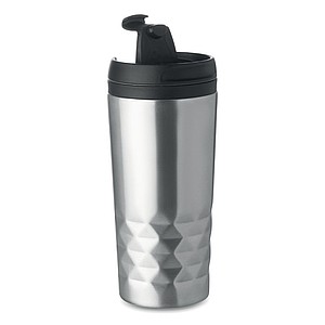 Dvojstenný cestovný termohrnček z nehrdzavejúcej ocele, vo vnútri plast, 280 ml