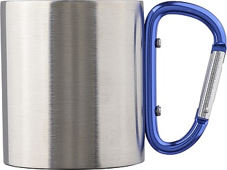 Dvojstenný nerezový hrnček s karabínou, objem 200 ml, kobaltovo modrá