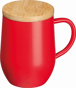 Dvojstenný nerezový hrnček s viečkom, 300 ml, červený