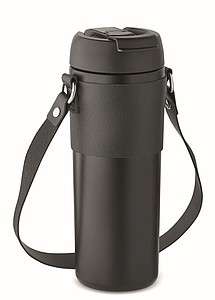 Dvojstenný nerezový termohrnček s popruhom na rameno, 700 ml