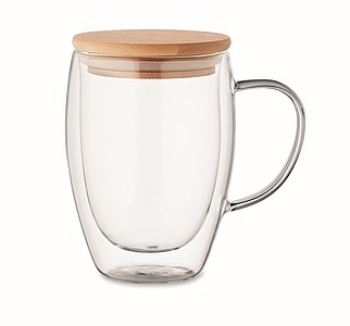 Dvojstenný sklenený hrnček s viečkom, 350ml