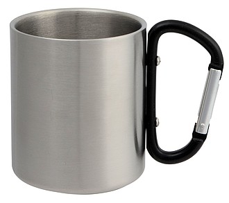 Dvojstenný strieborný hrnček s farebným uškom, objem 220 ml, čierna