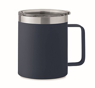Dvojstenný termohrnček 300 ml z recyklovanej nerezovej ocele s plastovým viečkom, tmavomodrý