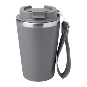 Dvojstenný termohrnček s popruhom 350 ml, sivá