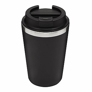 Dvojvrstvový termohrnček s viečkom, 350ml, vo vnútri nerezový, zvonka plastový, čierny