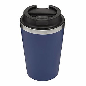 Dvojvrstvový termohrnček s viečkom, 350ml, vo vnútri nerezový, zvonka plastový, modrý