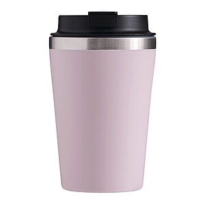 Dvojvrstvový termohrnček s viečkom, 350ml, vo vnútri nerezový, zvonka plastový, ružový