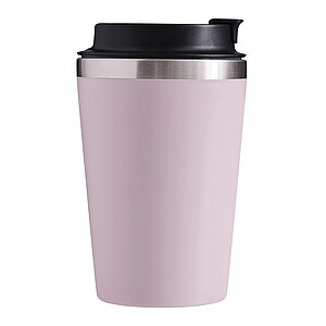 Dvojvrstvový termohrnček s viečkom, 350ml, vo vnútri nerezový, zvonka plastový, ružový