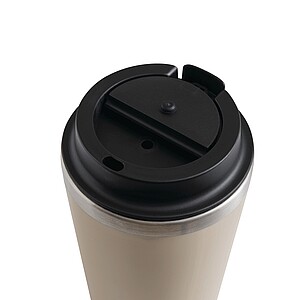 Dvojvrstvový termohrnček s viečkom, 350ml, vo vnútri nerezový, zvonku plastový, béžová