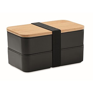 Dvoupatrový lunchbox s bambusovým víkem, černý - reklamní předměty