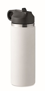 Dvoustěnná láhev na pití z recyklované nerezové oceli s integrovaným brčkem, 500ml, bílá