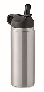 Dvoustěnná láhev na pití z recyklované nerezové oceli s integrovaným brčkem, 500ml, stříbrná