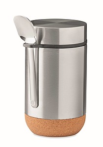 Dvoustěnná nádoba na jídlo se lžičkou, 400ml, stříbrná