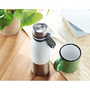 Dvoustěnná nerezová láhev se silikonovým potahem pro snadné nošení, 600 ml, stříbrno bílá