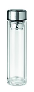 Dvoustěnná skleněná láhev na pití s teploměrem ve víčku, 390ml