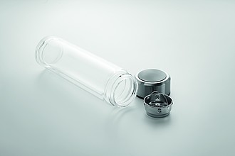 Dvoustěnná skleněná láhev na pití s teploměrem ve víčku, 390ml