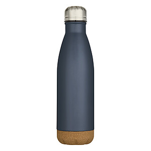 Dvoustěnná vakuově izolovaná nerezová láhev na vodu s korkovými detaily 500ml , modrošedá
