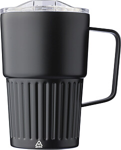 Dvoustěnný cestovní hrnek z recyklované nerezové oceli 450 ml, černá