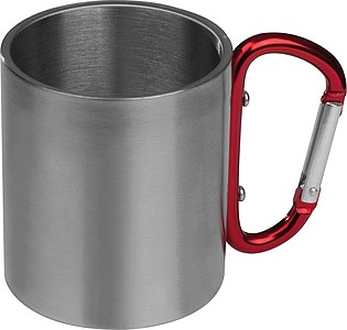 Dvoustěnný nerezový hrnek s červenou karabinou, 200ml