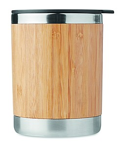 Dvoustěnný nerezový termohrnek s víčkem a bambusovým povrchem, 250ml