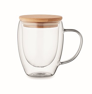 Dvoustěnný skleněný hrnek s víčkem, 250ml